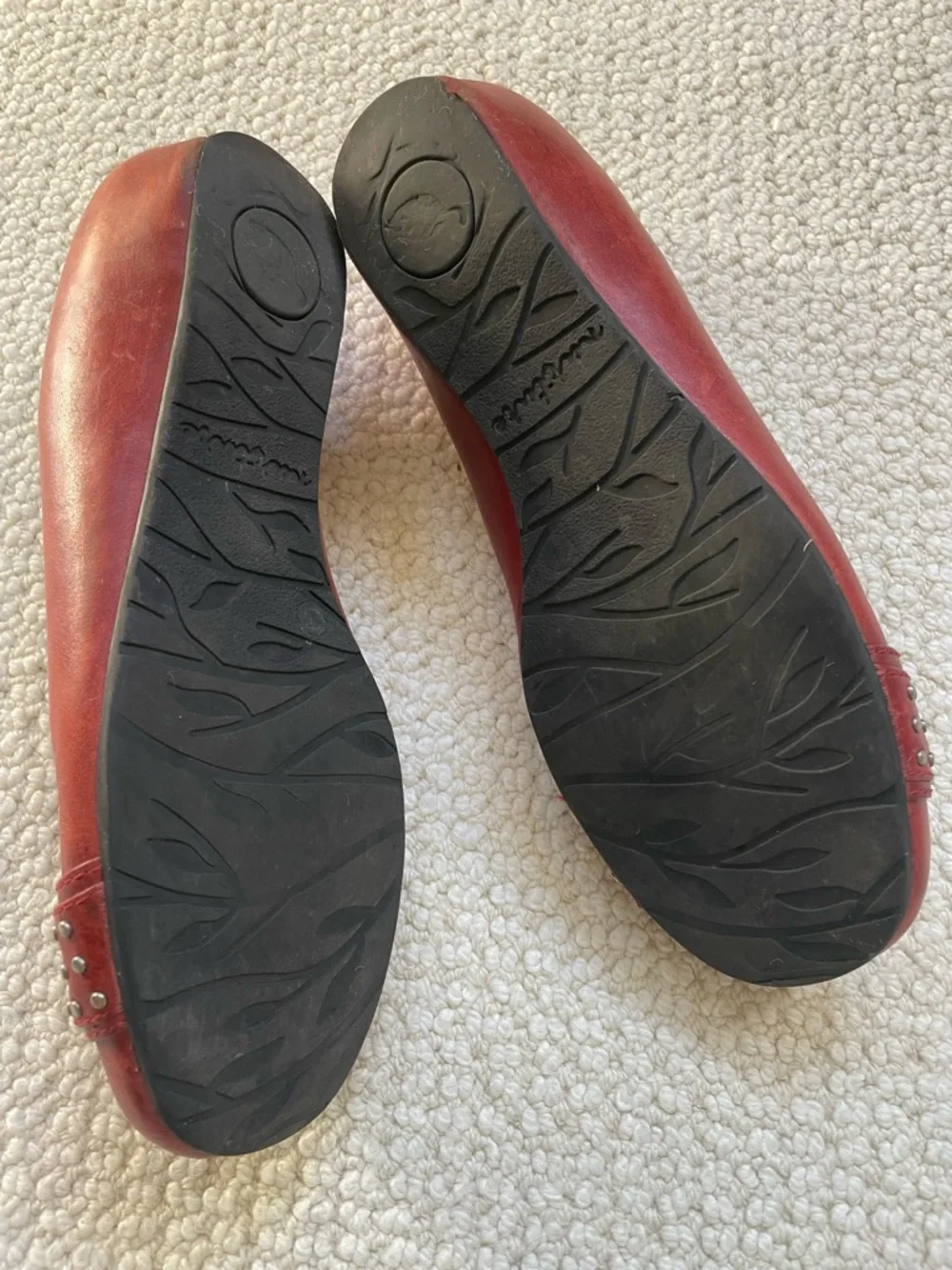 Nurture Red Leather Flats | Studded Strap Comfort Wedge Shoes - Picture 5 of 5